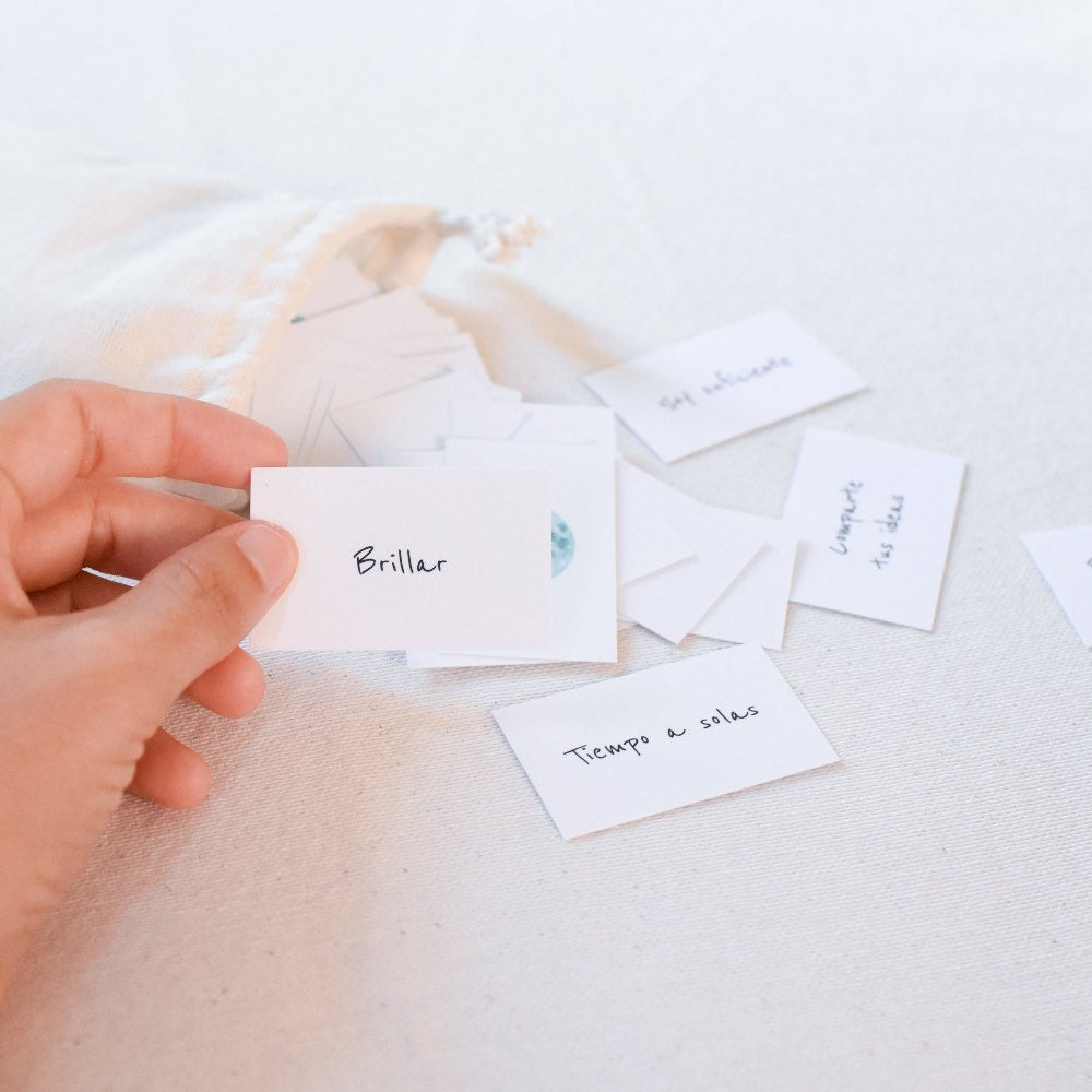 Tarjetas de afirmaciones y mensajes de sabiduría Oráculo Luna Verde para meditación y journaling