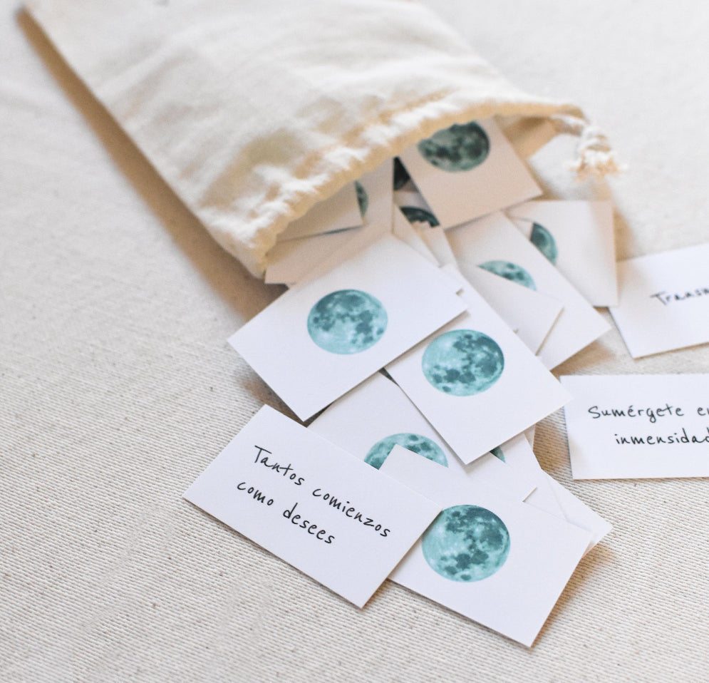 Tarjetas de afirmaciones y mensajes de sabiduría Oráculo Luna Verde para meditación y journaling